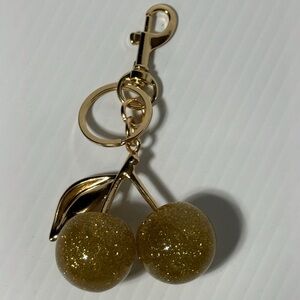 NEW Gold Sparkly Cherry Chunky Bag Charm / Keychain